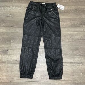 jessica simpson Tween Girls joggers sz L black Distressed Faux Leather Look NWT